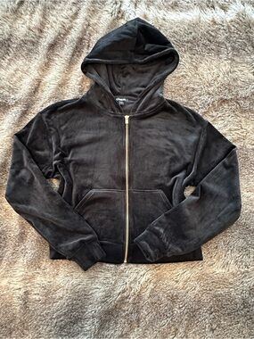 Express | Black Velour Zip Hoodie | S